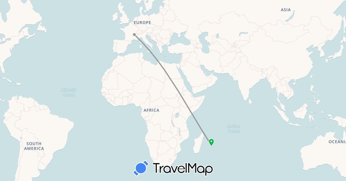 TravelMap itinerary: driving, bus, plane in France, Réunion (Africa, Europe)